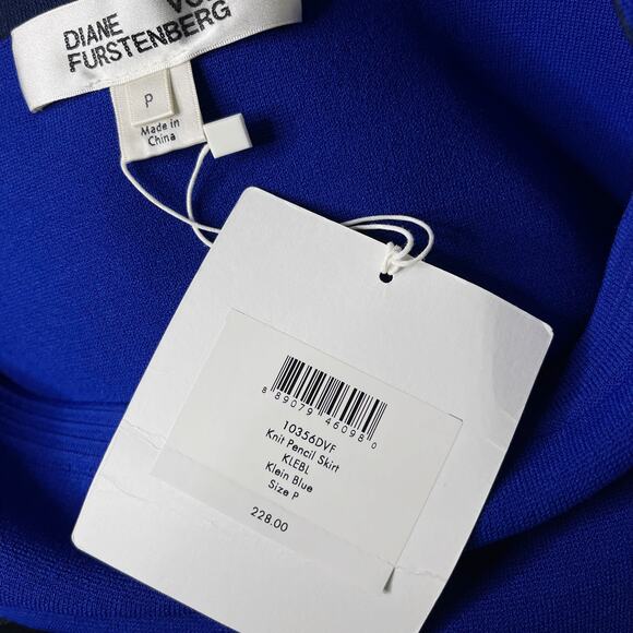New Diane Von Furstenberg Size P Klein Blue Knit Pencil Skirt Elasticized Waist - Picture 6 of 7